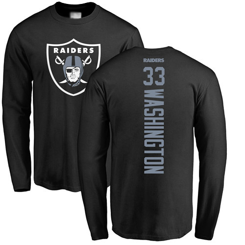 Men Oakland Raiders Black DeAndre Washington Backer NFL Football #33 Long Sleeve T Shirt->nfl t-shirts->Sports Accessory
